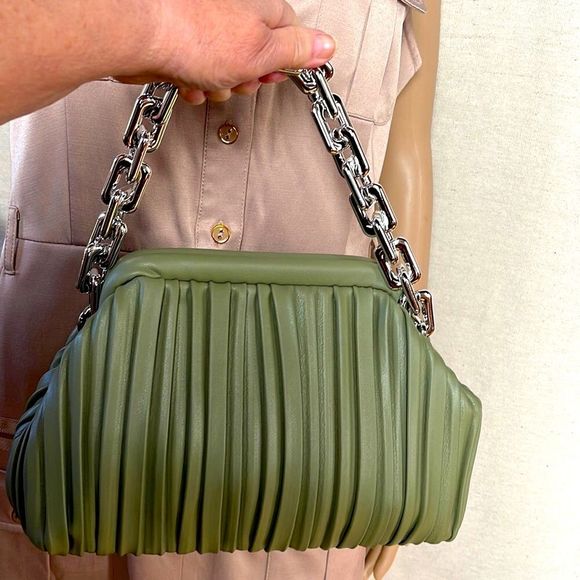 BOUTIQUE Handbags - Adorable vegan pleated satchel - crossbody with chunky chain handle.